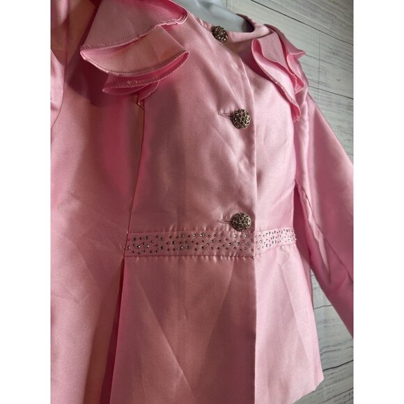 Satin Jacket 22W Pink Barbie Evening Fancy Ruffle Collar Crystal Sequins Closure - Picture 3 of 15